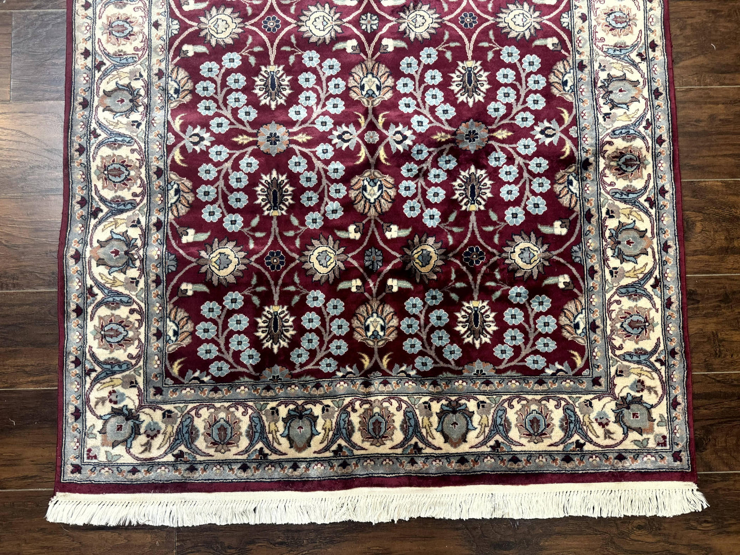 Persian Wool Rug 4x6 Floral Allover Vintage Plum And Ivory Handmade