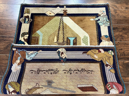 Persian Tabriz Pictorial Rug 3x5 Hand Knotted Wool Wall Hanging Vintage Semi Antique