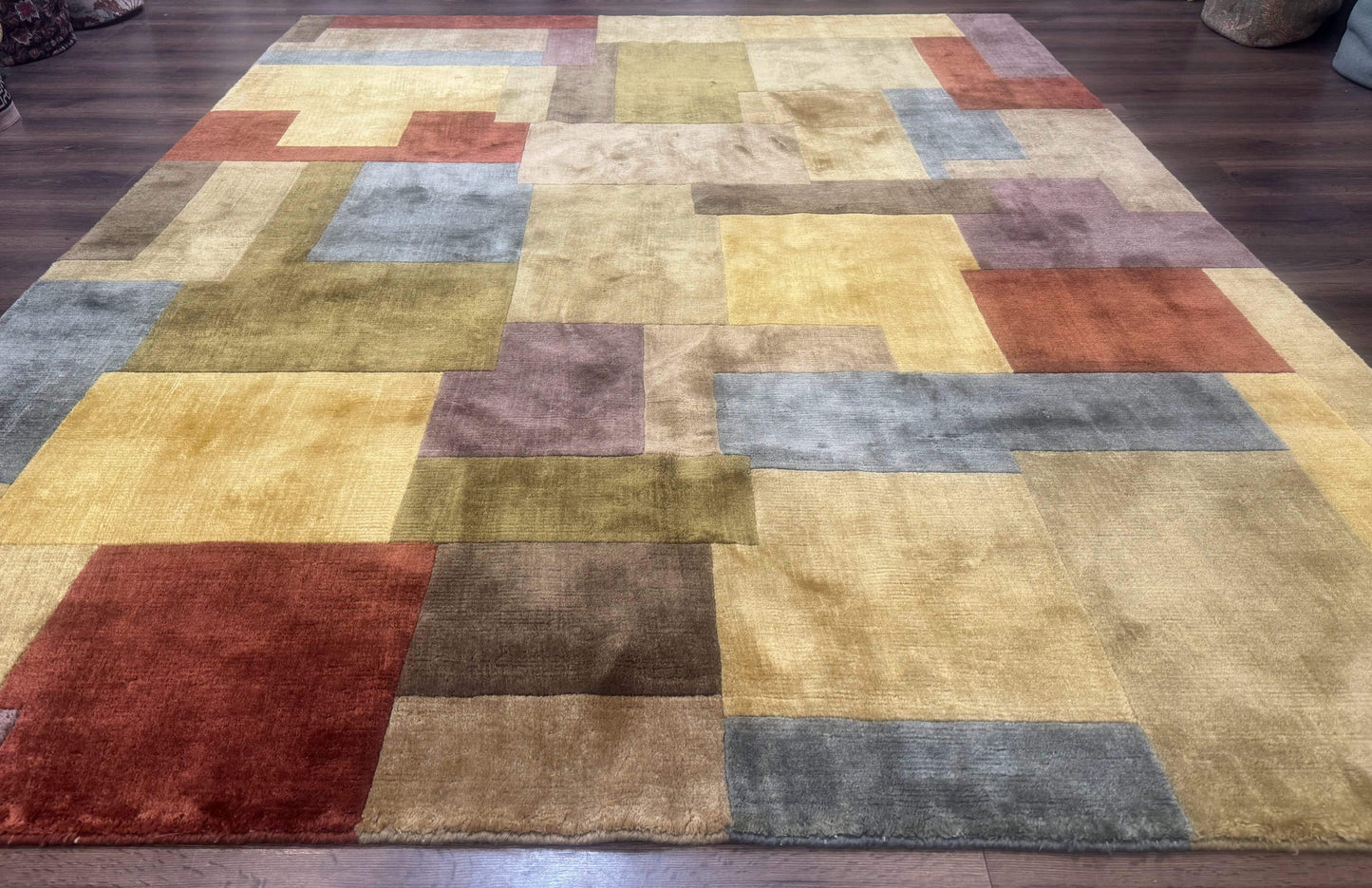 Tibetan Wool Rug 8x10 Modern Handknotted Multicolor Thick Pile