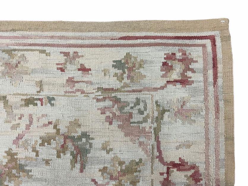 Aubusson Needlepoint Rug 9x12 Handmade Wool Floral Design Beige French European
