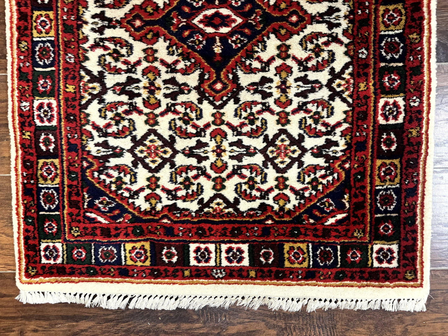 Indo Persian Bidjar Runner Rug Classic Wool Handmade Hallway Decor Ivory And Red Medallions