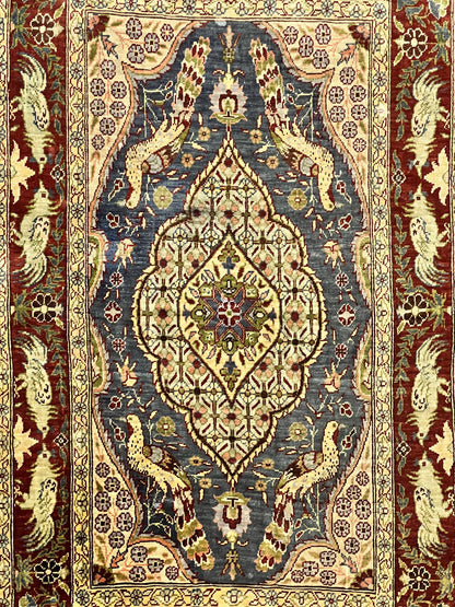 Silk Turkish Hereke Rug 2x3 Peacocks Birds Hand Knotted by Master Weaver 550 KPSI Animal Pictorial