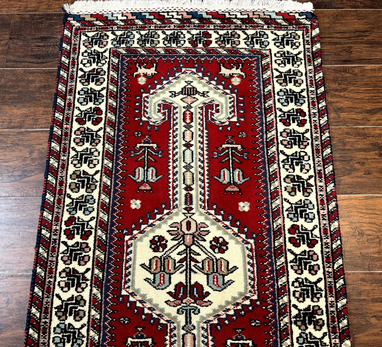 Indo Persian Runner Rug Vintage Handmade Wool Geometric Tribal Design