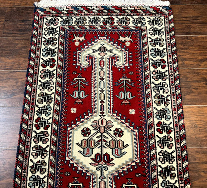 Indo Persian Runner Rug Vintage Handmade Wool Geometric Tribal Design