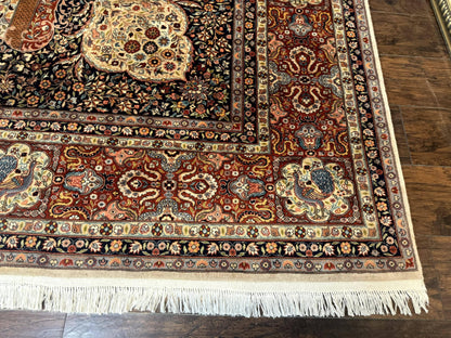Handmade Persian Rug 9x12 Vintage Wool Floral Peacocks Very Fine 260 KPSI