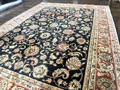 Vintage Oriental Rug 8x11 Floral Persian Design Turkish Power Loomed Rug Navy Blue Red Cream