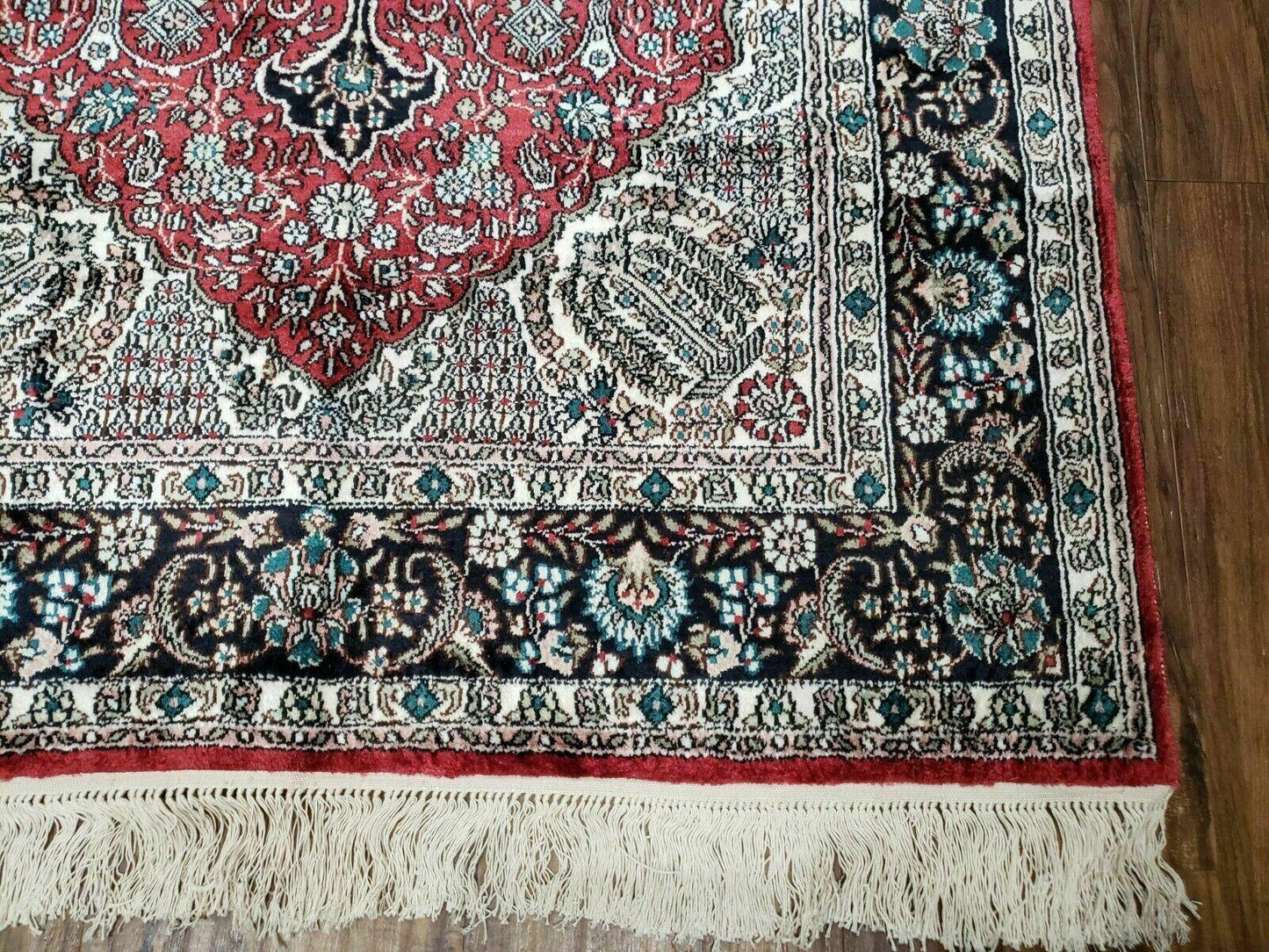Vintage Kashmir Silk Rug 3x5 Handmade In India Qum Design 400 KPSI