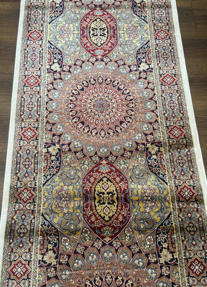 Turkish Silk Runner Rug 2.6x10 Dome Design Hereke Bamboo Silk Classic Runner