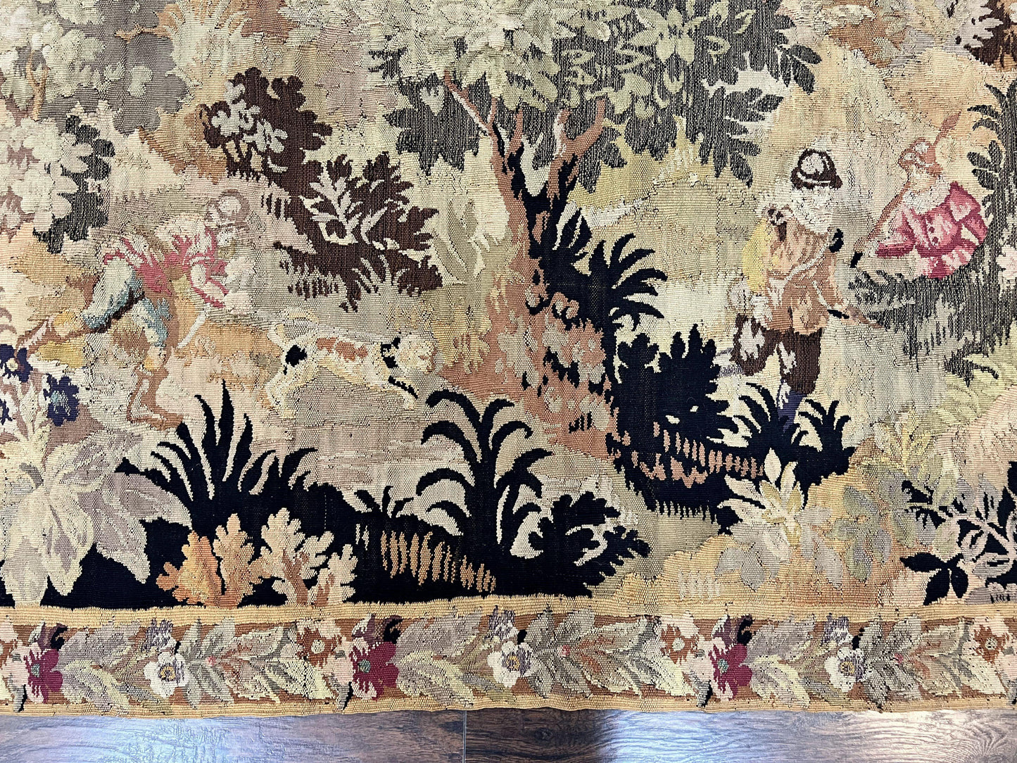 Antique French Tapestry 6x5 Ft Handwoven Wool Aubusson Weave Vintage
