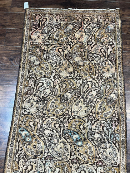 Antique Persian Malayer Runner Rug 3x16 Hand Knotted Wool Paisley Boteh Design