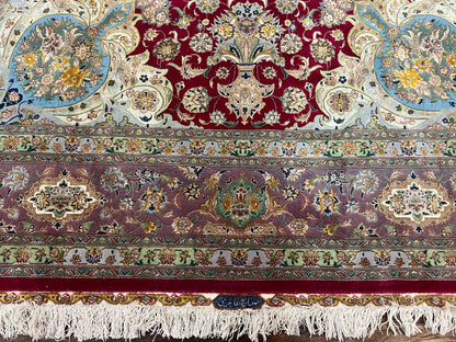 Persian Tabriz Rug 5x7 Handmade With Kork Wool Silk Foundation Ultra Fine 70 Raj KPSI Floral Medallion