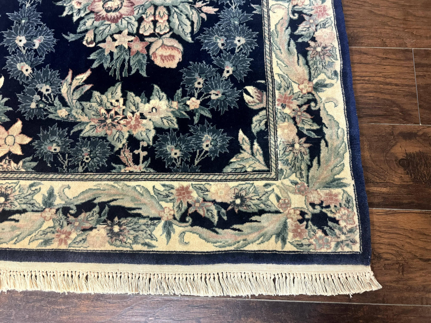 Sino Persian Rug 6x9 Navy Blue Floral Handwoven Wool Area Rug Vintage