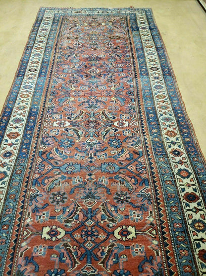Antique Handmade Turkish Wool Rug Runner 3 Ft 8 In By 11 Ft Veg Dye Rust Red