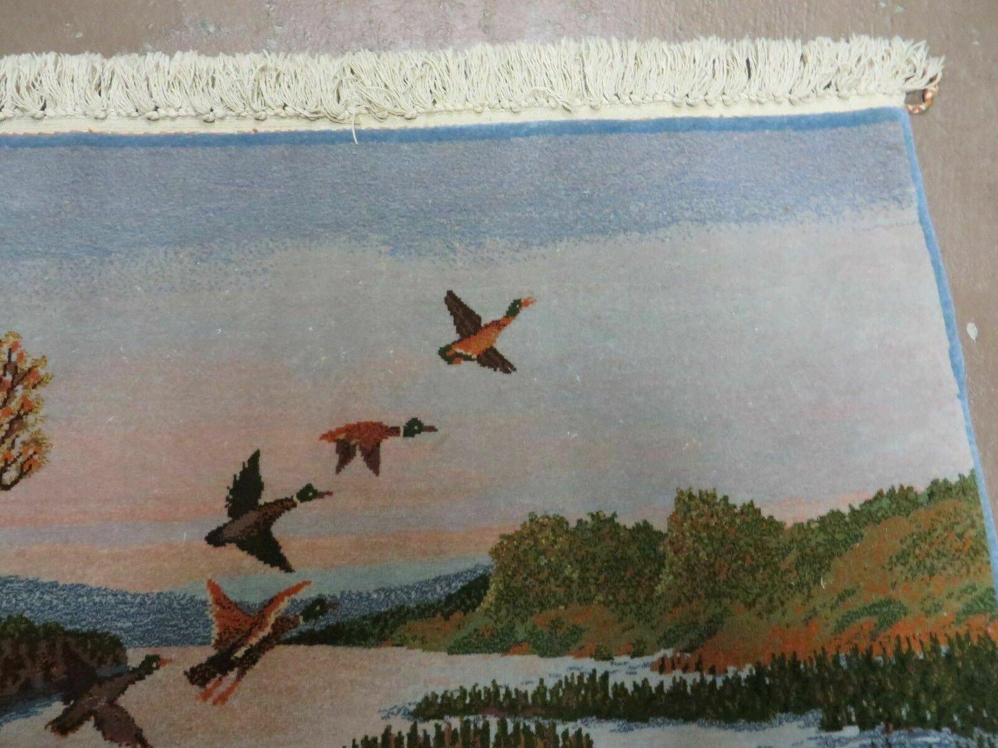 Vintage Handmade Pakistan Pictorial Rug With Birds And Trees 2x3 Feet