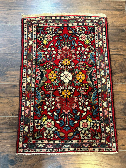 Persian Tribal Rug 2x3 Small Red Colorful Hamadan Carpet Hand Knotted Wool Antique