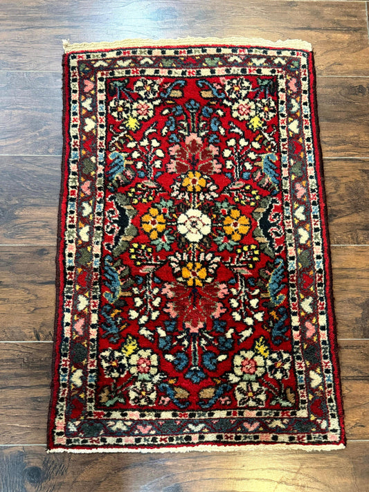 Persian Tribal Rug 2x3 Small Red Colorful Hamadan Carpet Hand Knotted Wool Antique