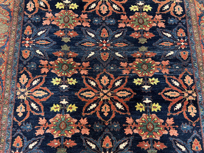 Hand Knotted Persian Bidjar Rug 7x10 Wool Navy Blue Red Floral Pattern