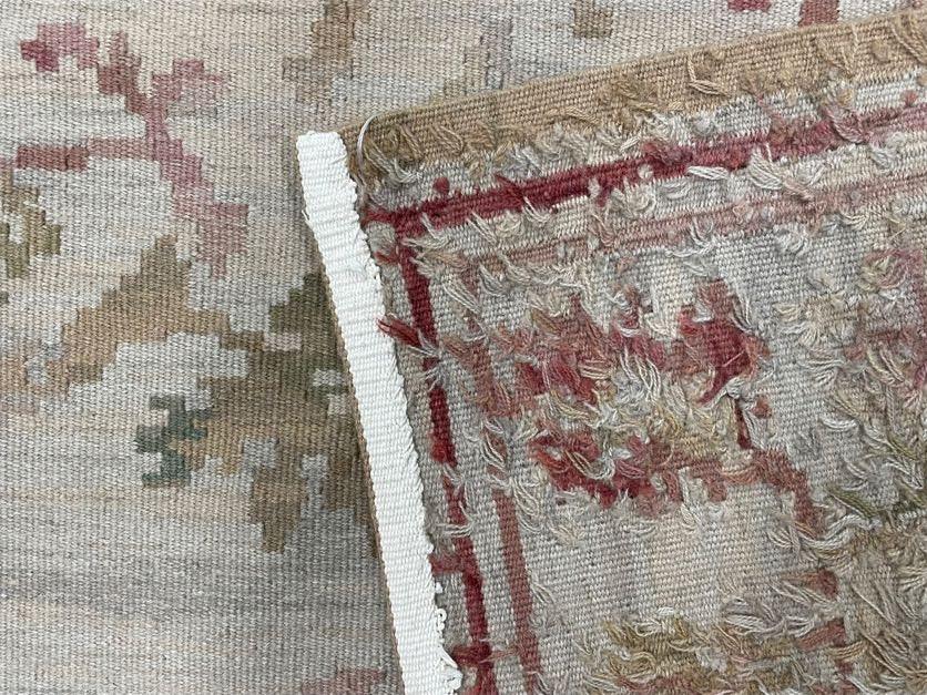 Aubusson Needlepoint Rug 9x12 Handmade Wool Floral Design Beige French European