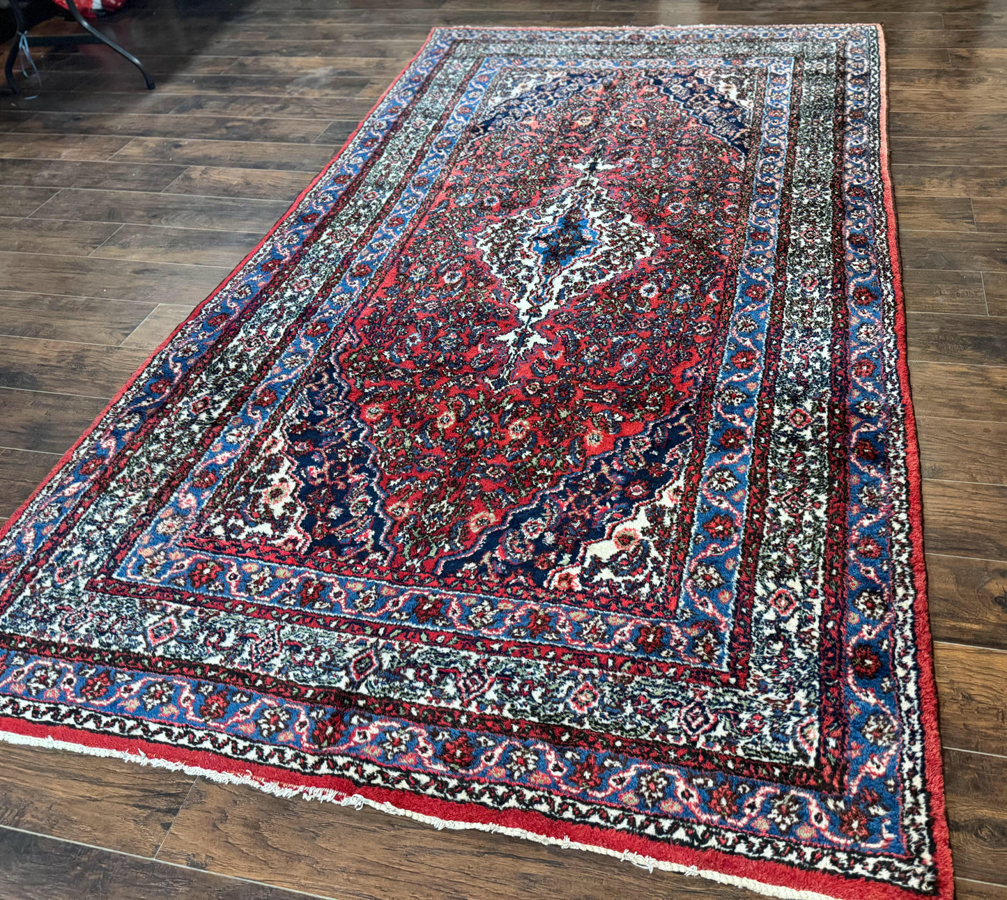 Persian Tribal Rug 6x11 Red Blue Ivory Antique Carpet Hamadan Dargazin Hand Knotted