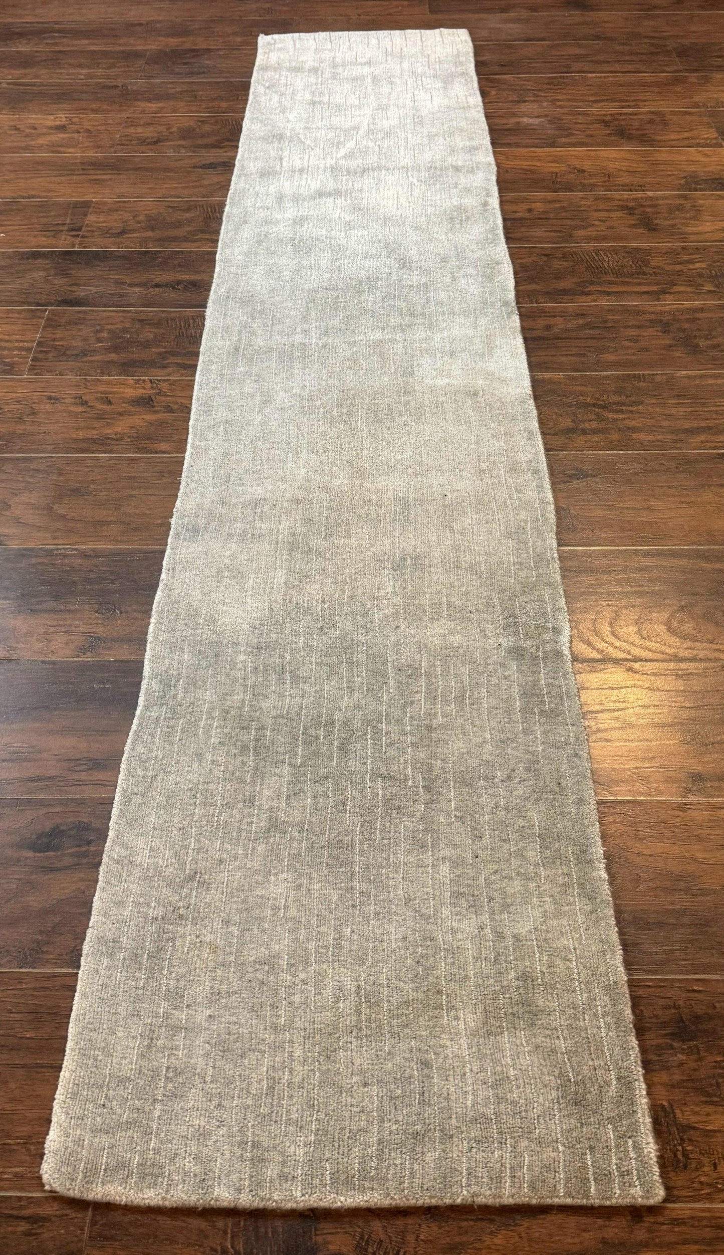 Tibetan Runner Rug Modern Wool And Silk Highlights Gray Silver Hallway Kitchen Narrow Runner