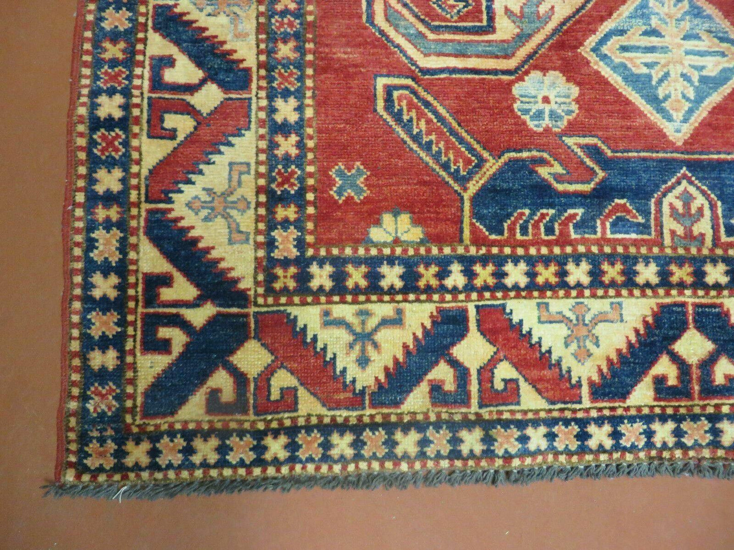 Vintage Turkish Kazak Wool Rug Handmade 4x6 Pattern Carpet Natural Dyes