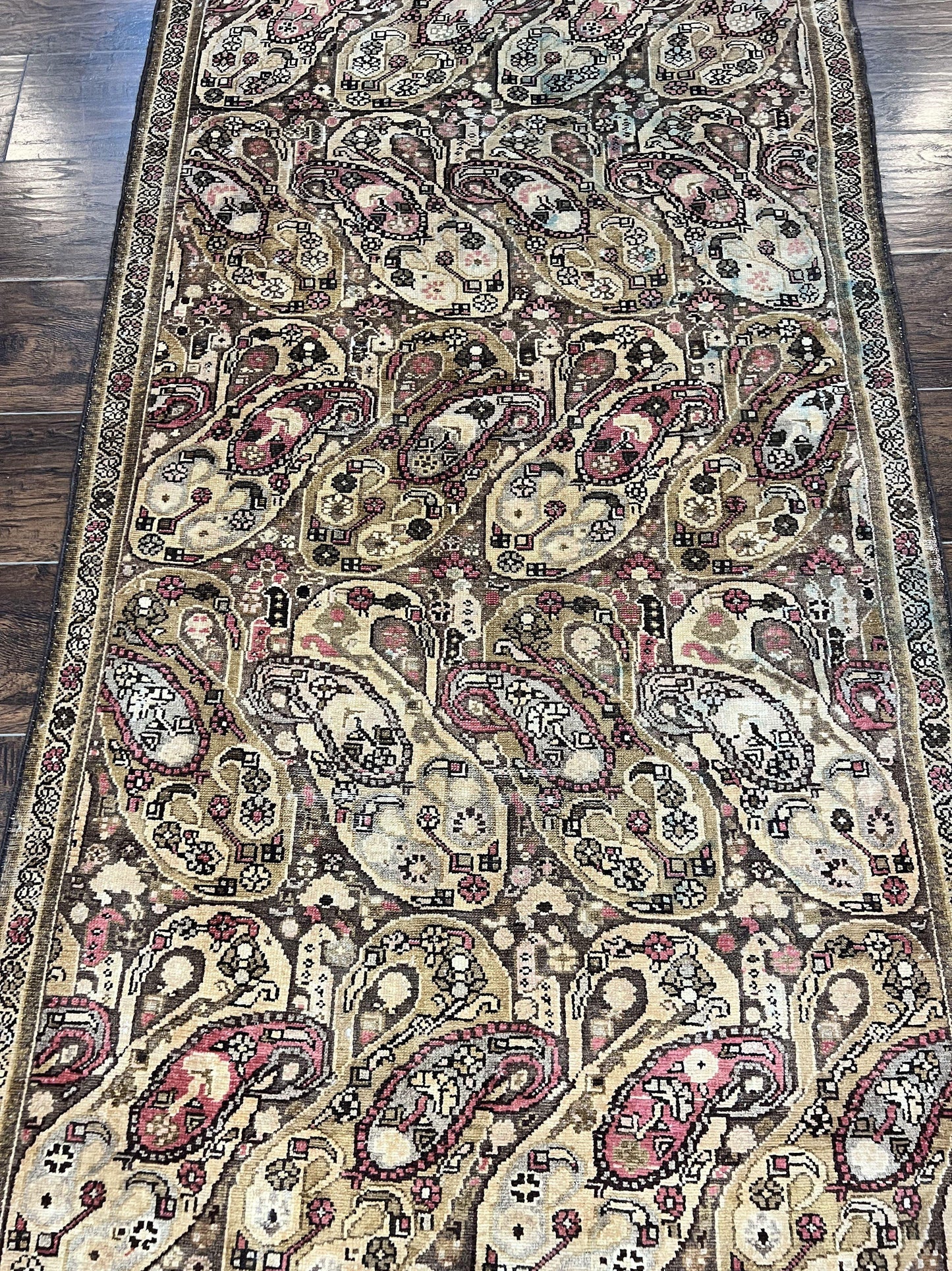 Antique Persian Malayer Runner Rug 3x16 Hand Knotted Wool Paisley Boteh Design