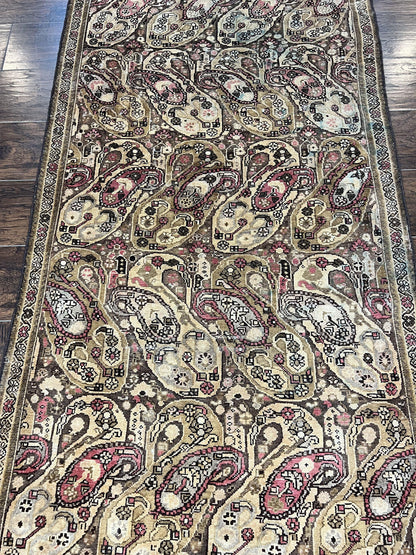 Antique Persian Malayer Runner Rug 3x16 Hand Knotted Wool Paisley Boteh Design