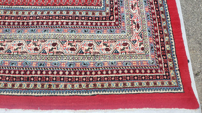 Persian Sarouk Rug Hand Knotted Wool Paisley Boteh Design Red Beige 9x13 Semi Antique