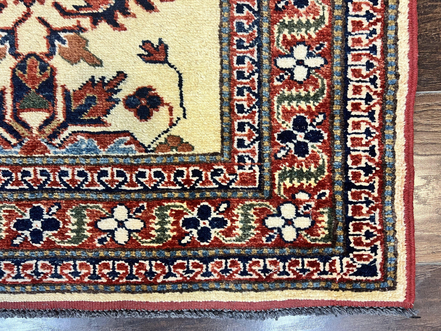 Afghan Heriz Runner Rug Vintage Hand Knotted Wool Cream Hallway Carpet 12ft