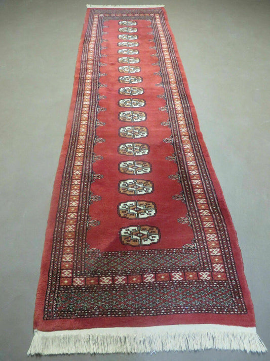 Vintage Bokhara Turkoman Rug Handmade Pakistani Wool Runner 2 ft 8 in by 9 ft 9 in