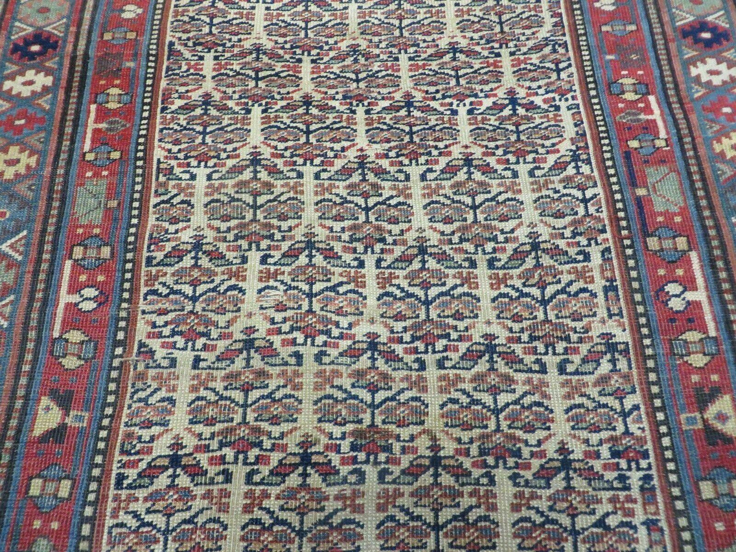 Antique Caucasian Kuba Wool Rug Runner Natural Vegetable Dye 53x107 Inches