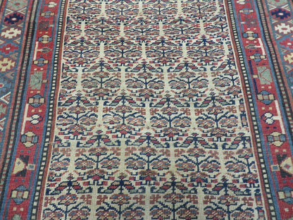 Antique Caucasian Kuba Wool Rug Runner Natural Vegetable Dye 53x107 Inches