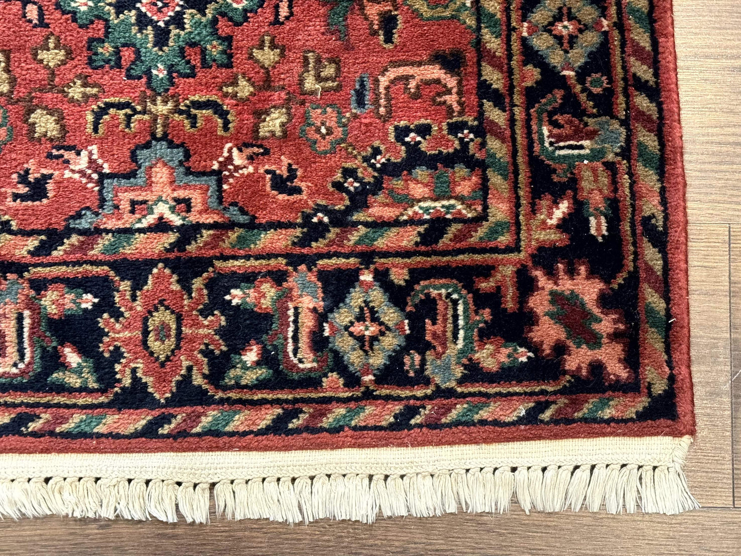 Indo Persian Heriz Runner Rug 2x12 Hand Knotted Wool Hallway Rug Red And Black