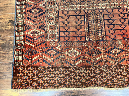 Turkoman Rug Antique Hatchli Wool Handmade 4x4 Four Season Yamud Design Red Bohemian Engsi Tekkeh