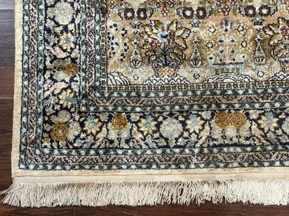 Kashmiri Silk Rug 3x4 Handmade Silk Prayer Rug 400 KPSI Premium Quality