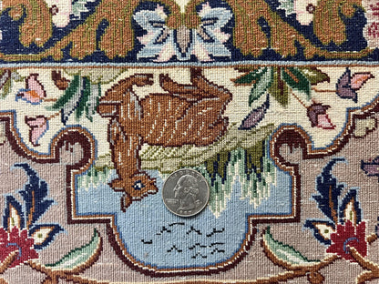 Persian Isfahan Rug Vintage Hand Knotted 3.7 by 5.6 Tree of Life Kork Wool Silk Highlights