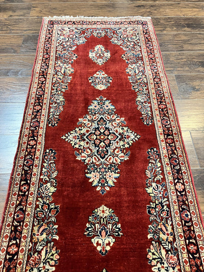 Persian Sarouk Runner Rug Handmade Wool Two Point Seven By Six Red Vintage Semi Antique