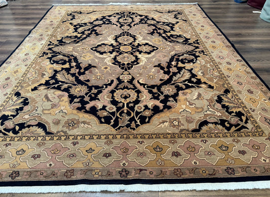 Handmade Wool Rug 8x10 Traditional Oriental Black and Beige Nourison