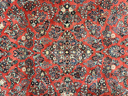 Persian Sarouk Rug Square 11x11 ft Hand Knotted Wool Floral Red Carpet Handmade Antique Rug