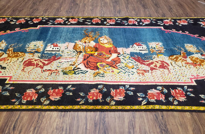 Antique Persian Pictorial Rug Hand Knotted Wool Carpet 4ft 6in By 9ft Blue Roses Caucasian