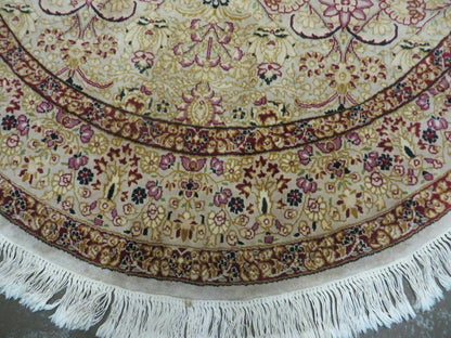 Handmade Indian Wool Rug 6ft Round Silk Accent Carpet With Rich Colors