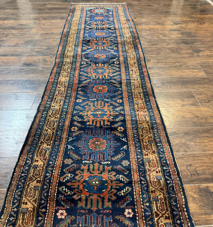 Antique Persian Runner Rug Sarab 3x17 Blue Handmade Wool Hallway Carpet