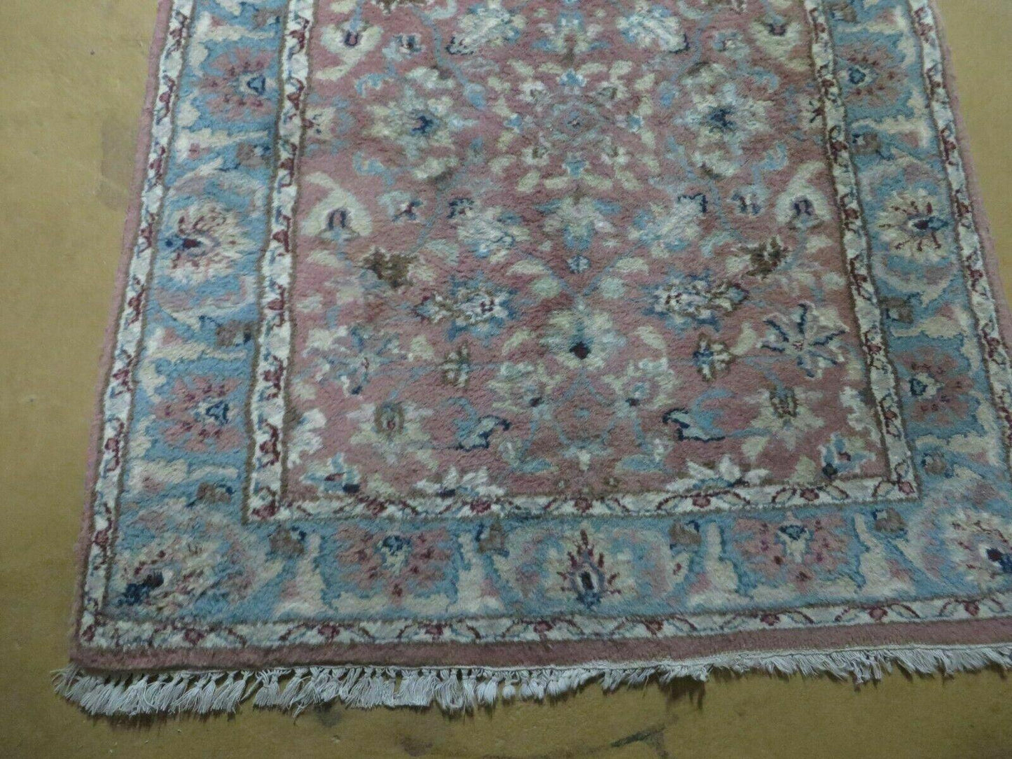 Indian Floral Wool Runner Rug Vintage Handcrafted 2 Ft 8 Inches By 12 Ft