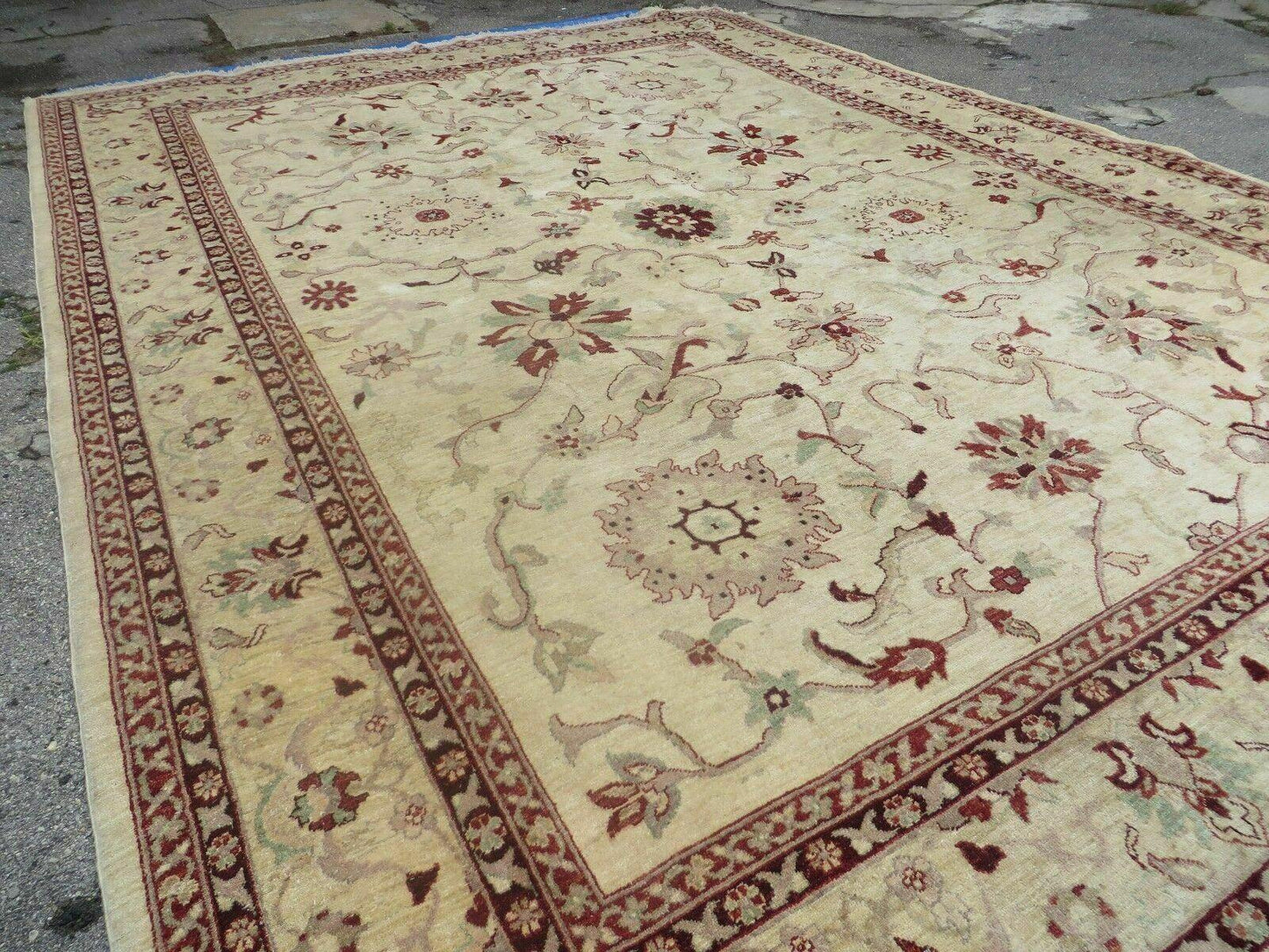 Vintage Hand Knotted Indian Wool Rug 10x14 Agra Vegetable Dyes Mahal Sultanabad Design