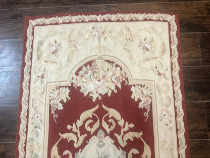 Aubusson Runner Rug 3x10 Handmade Wool European Design in Red and Beige