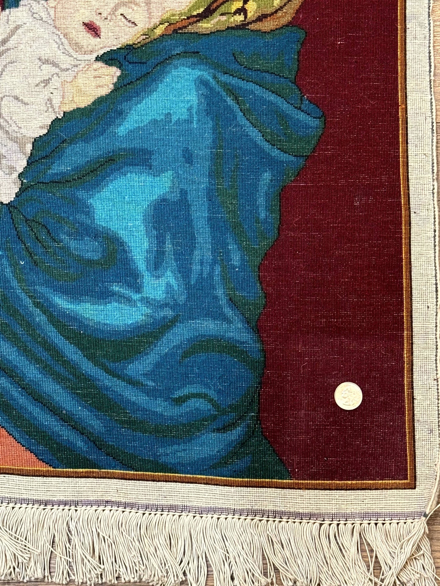 Persian Tabriz Pictorial Rug 2x2 Mother Holding Child Very Fine 340 KPSI Maroon