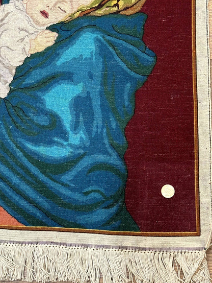 Persian Tabriz Pictorial Rug 2x2 Mother Holding Child Very Fine 340 KPSI Maroon