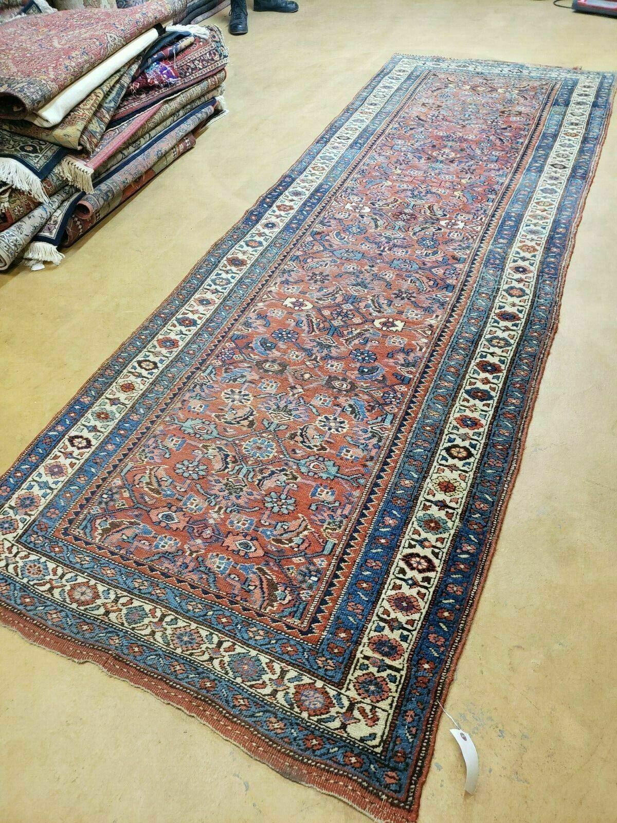 Antique Handmade Turkish Wool Rug Runner 3 Ft 8 In By 11 Ft Veg Dye Rust Red