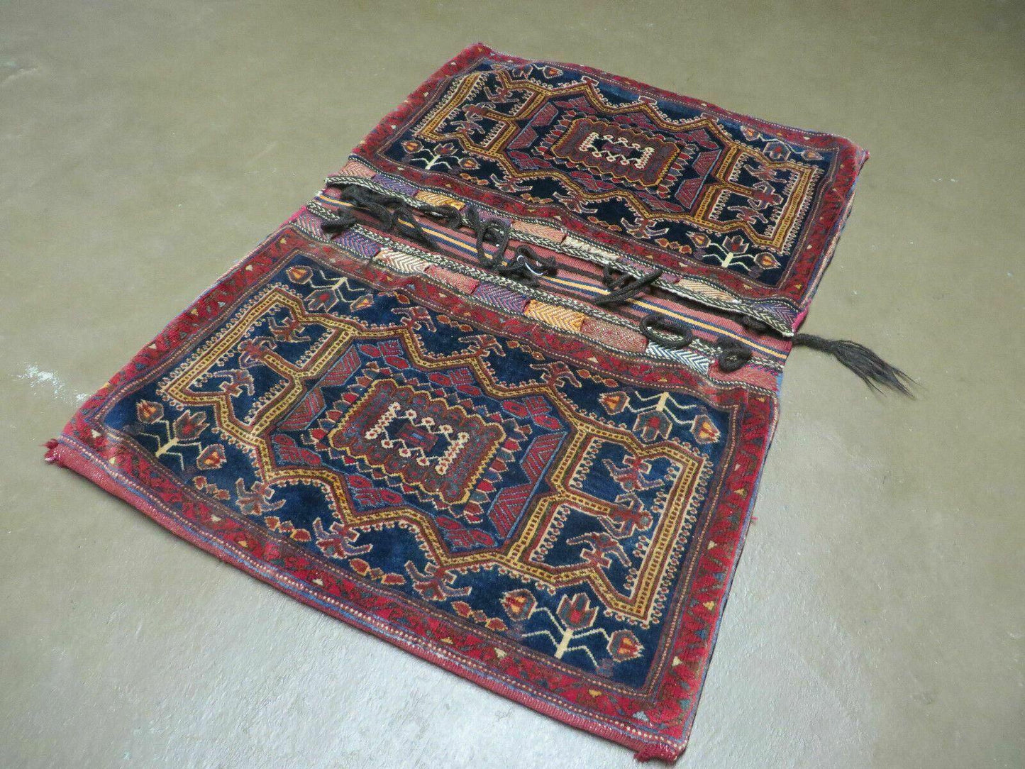 Antique Turkish Saddle Bag Rug Hand Made Tribal Wool 1950s Decor
