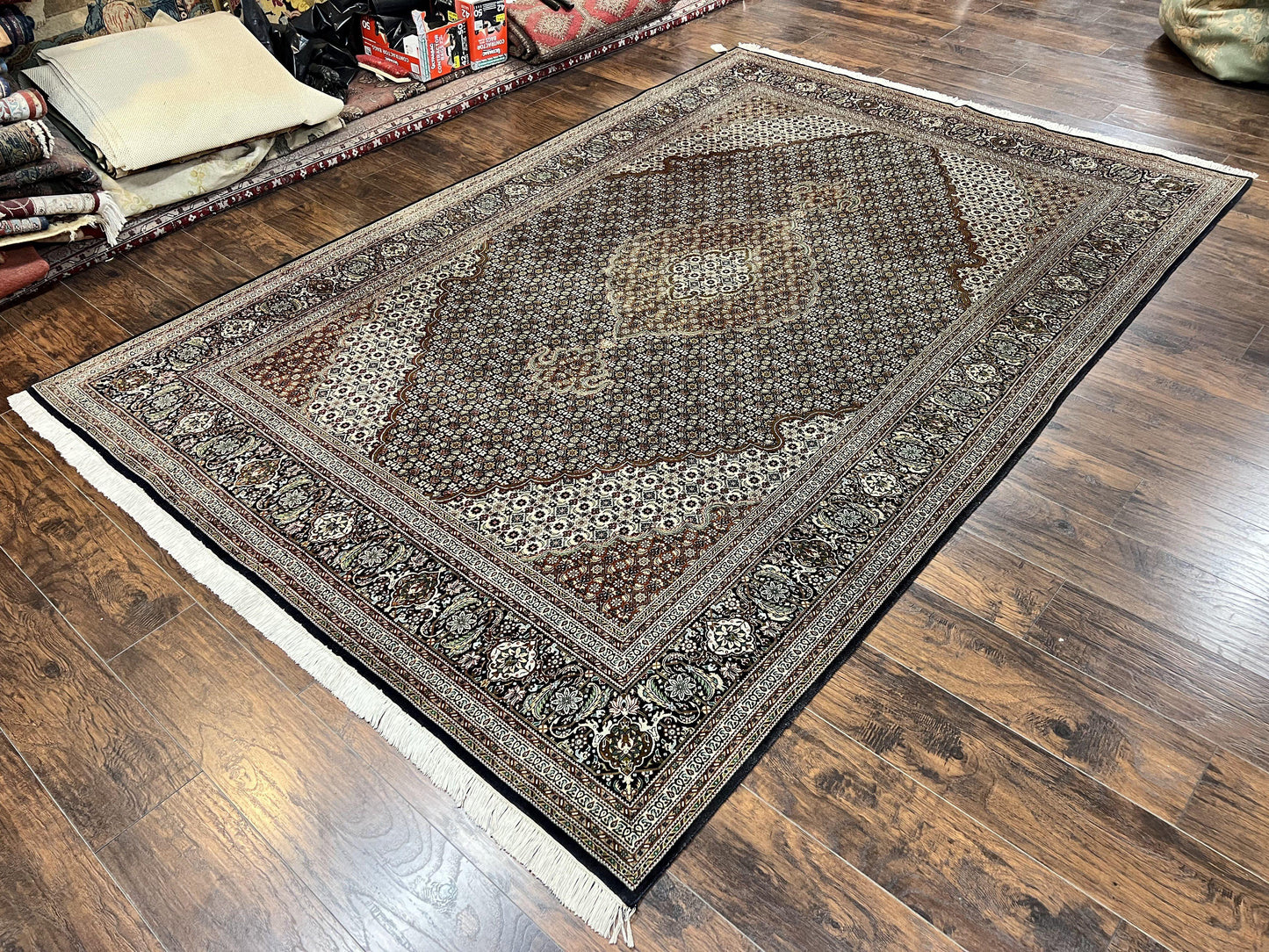 Persian Tabriz Rug 7x10 Handmade Wool Herati Mahi Pattern Vintage